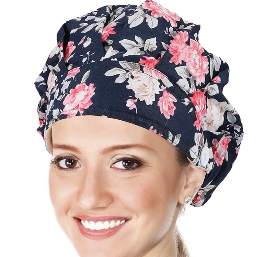 NWT Nurse Scrubs Hat with Buttons for Medical Mask Loops